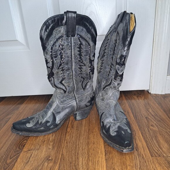 Corral Boots Shoes - Corral Distressed Black Embellished Cowboy Boots Size 8.5